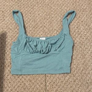 Wilfred Teal Ruched Crop Tank